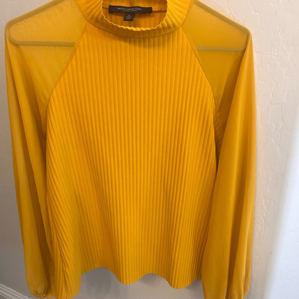Marc New York Yellow Long Sleeve Ribbed Blouse